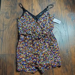 GUESS Multi Color Sequin Shorts Romper sz Large NWT